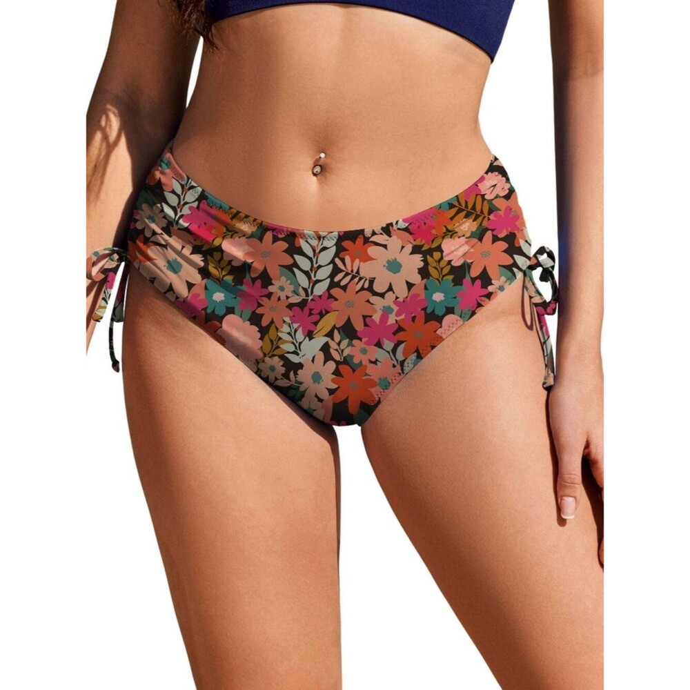 Ekouaer Bikini Bottoms for Women Mid Waist Swim Bottom Full Coverage Swim BOHO